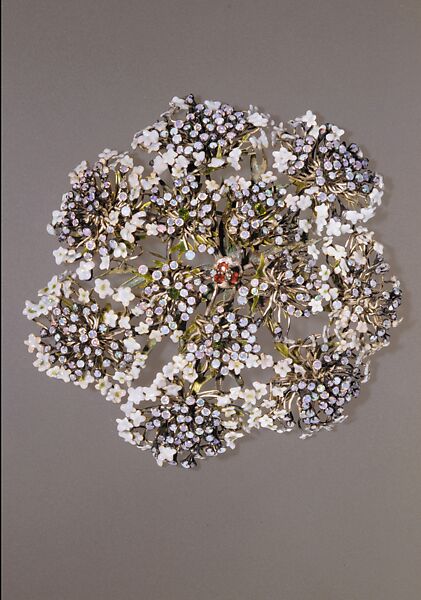 Queen Anne's Lace Hair Ornament, Designed by Louis C. Tiffany (American, New York 1848–1933 New York), Silver, copper, opals, demantoid garnets, garnets, and enamel, American