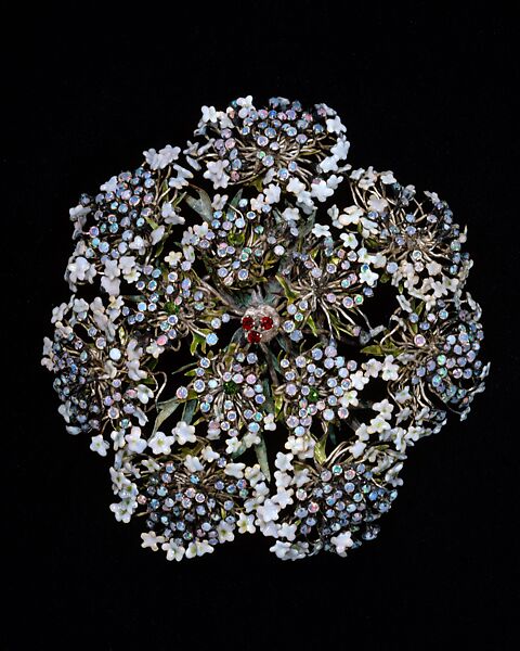 Queen Anne's Lace Hair Ornament, Designed by Louis C. Tiffany (American, New York 1848–1933 New York), Silver, copper, opals, demantoid garnets, garnets, and enamel, American