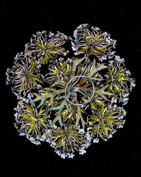 Queen Anne's Lace Hair Ornament, Designed by Louis C. Tiffany (American, New York 1848–1933 New York), Silver, copper, opals, demantoid garnets, garnets, and enamel, American