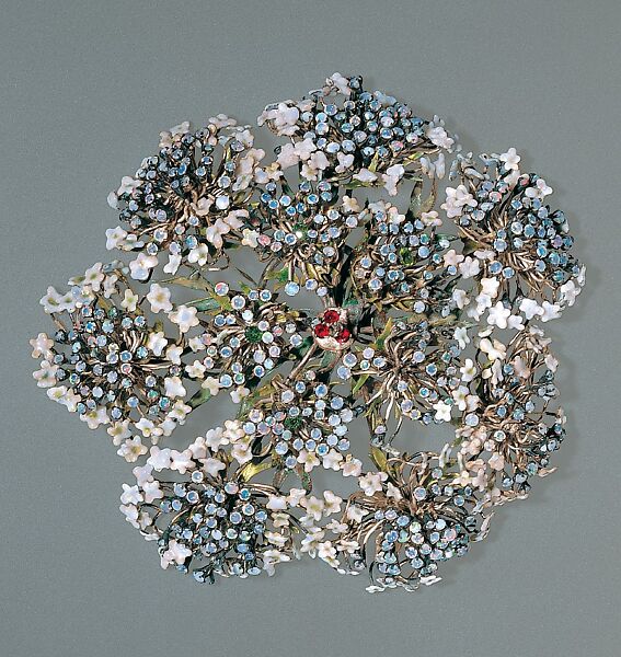 Queen Anne's Lace Hair Ornament, Designed by Louis C. Tiffany (American, New York 1848–1933 New York), Silver, copper, opals, demantoid garnets, garnets, and enamel, American