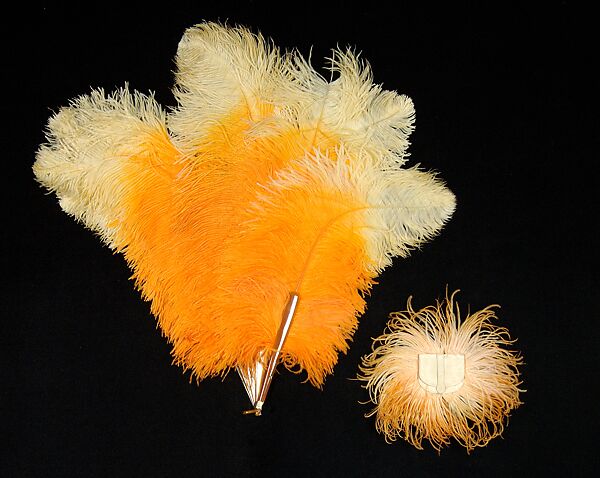 Fan, plastic, feather, silk, French