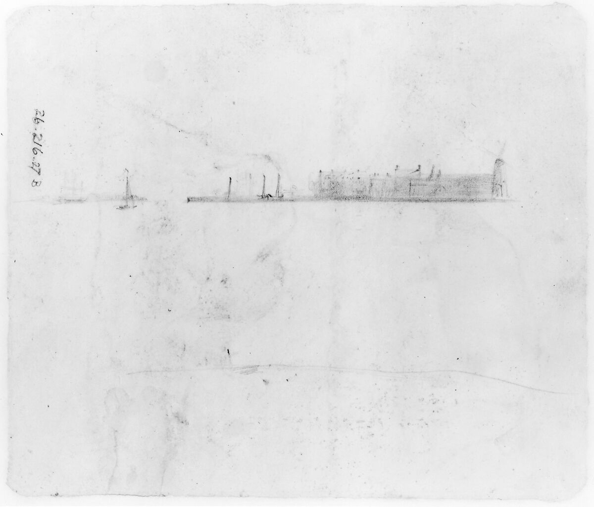 Pier with Boats (from McGuire Scrapbook), Shepard Alonzo Mount (1804–1868), Graphite on off-white heavy-weight wove paper, American