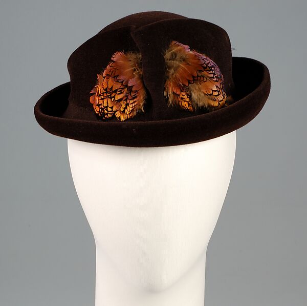Hat, Caroline Reboux (French, active 1870–1956), Wool, feathers, French 