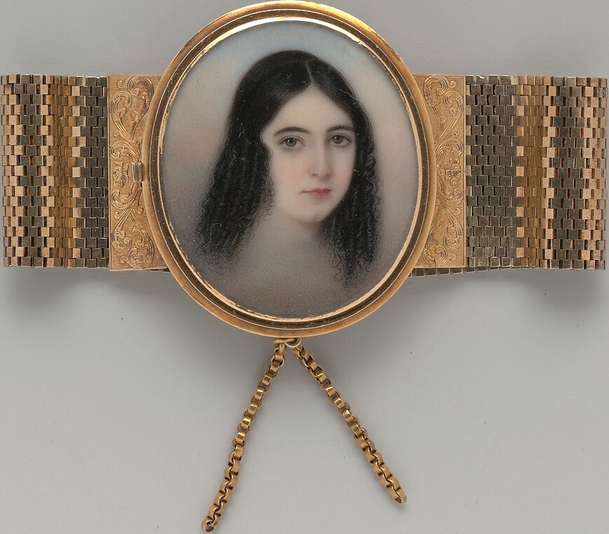 Pair of Bracelets, Painted by John Carlin (American, Philadelphia, Pennsylvania 1813–1891 New York), Gold, watercolor on ivory, hair, American