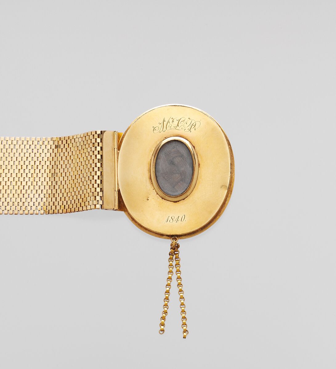 Pair of Bracelets, Painted by John Carlin (American, Philadelphia, Pennsylvania 1813–1891 New York), Gold, watercolor on ivory, hair, American