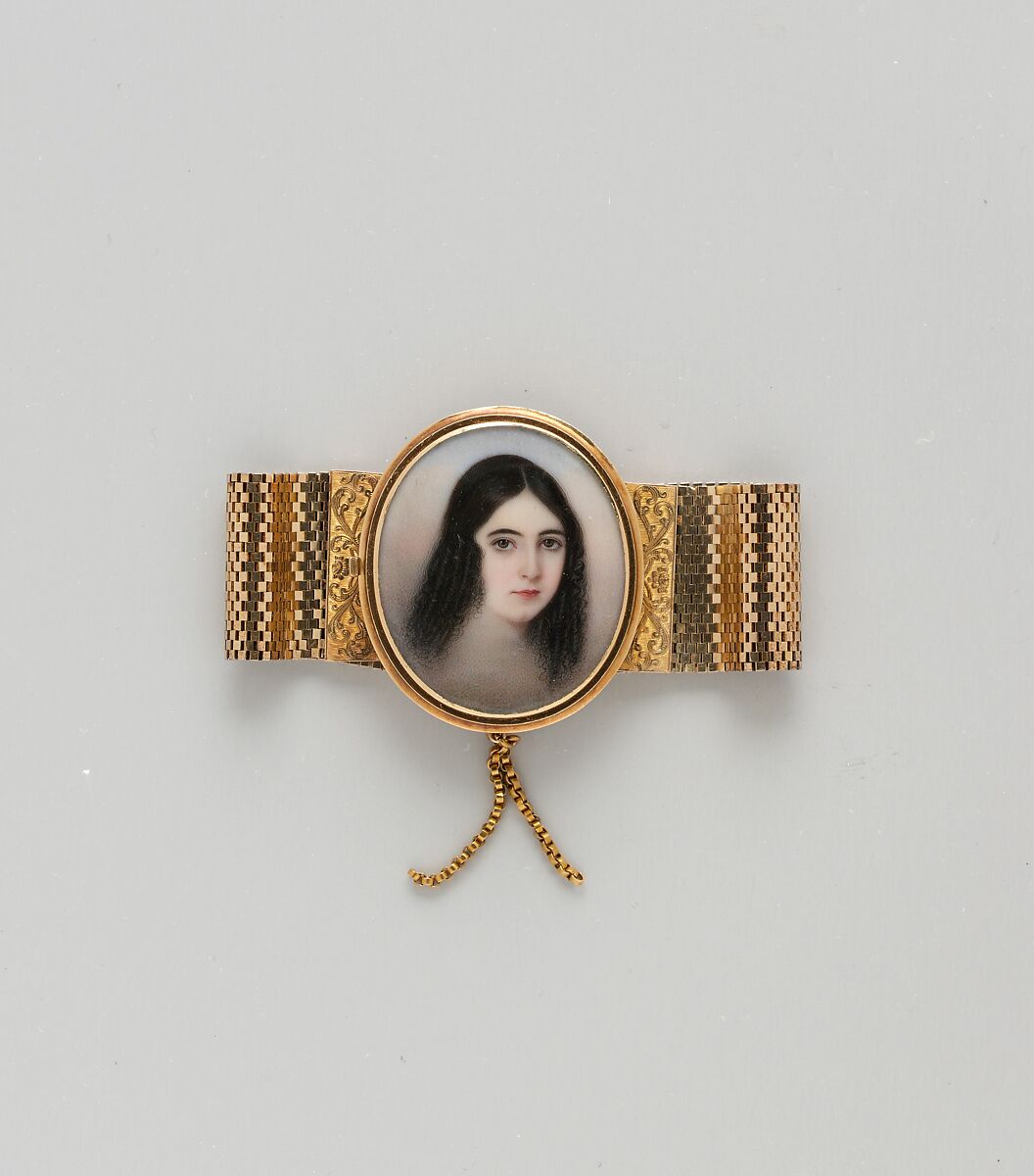 Pair of Bracelets, Painted by John Carlin (American, Philadelphia, Pennsylvania 1813–1891 New York), Gold, watercolor on ivory, hair, American