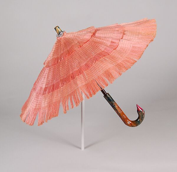 Parasol, Raffia, wood, metal, synthetic, glass, American 