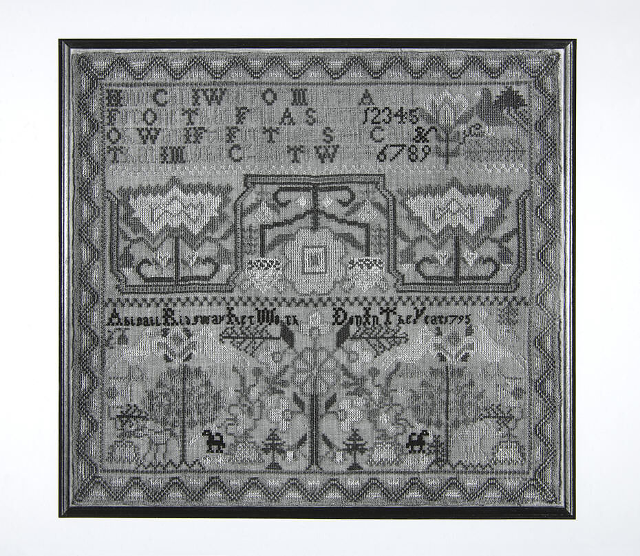 Sampler, Abigail Ridgway (American, 1778–1825), Silk embroidery on linen, American