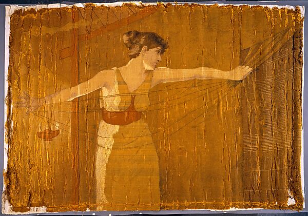 "Penelope Unraveling Her Work at Night", Dora Wheeler (1856–1940), Silk embroidered with silk thread, American