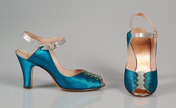 Evening shoes, Delman (American, founded 1919), Silk, leather, American 