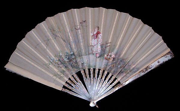 Fan, Tiffany &amp; Co. (1837–present), Mother-of-pearl, silk, metal, paper, probably French 