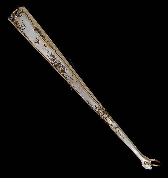 Fan, Tiffany &amp; Co. (American, New York, NY, 1837–present), Mother-of-pearl, silk, metal, paper, probably French