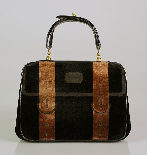 Afternoon bag, Roberta di Camerino (Italian, founded 1945), Silk, leather, metal, Italian 