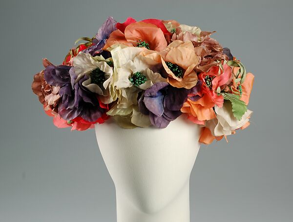 Hat, Sally Victor (American, 1905–1977), Silk, synthetic, American 