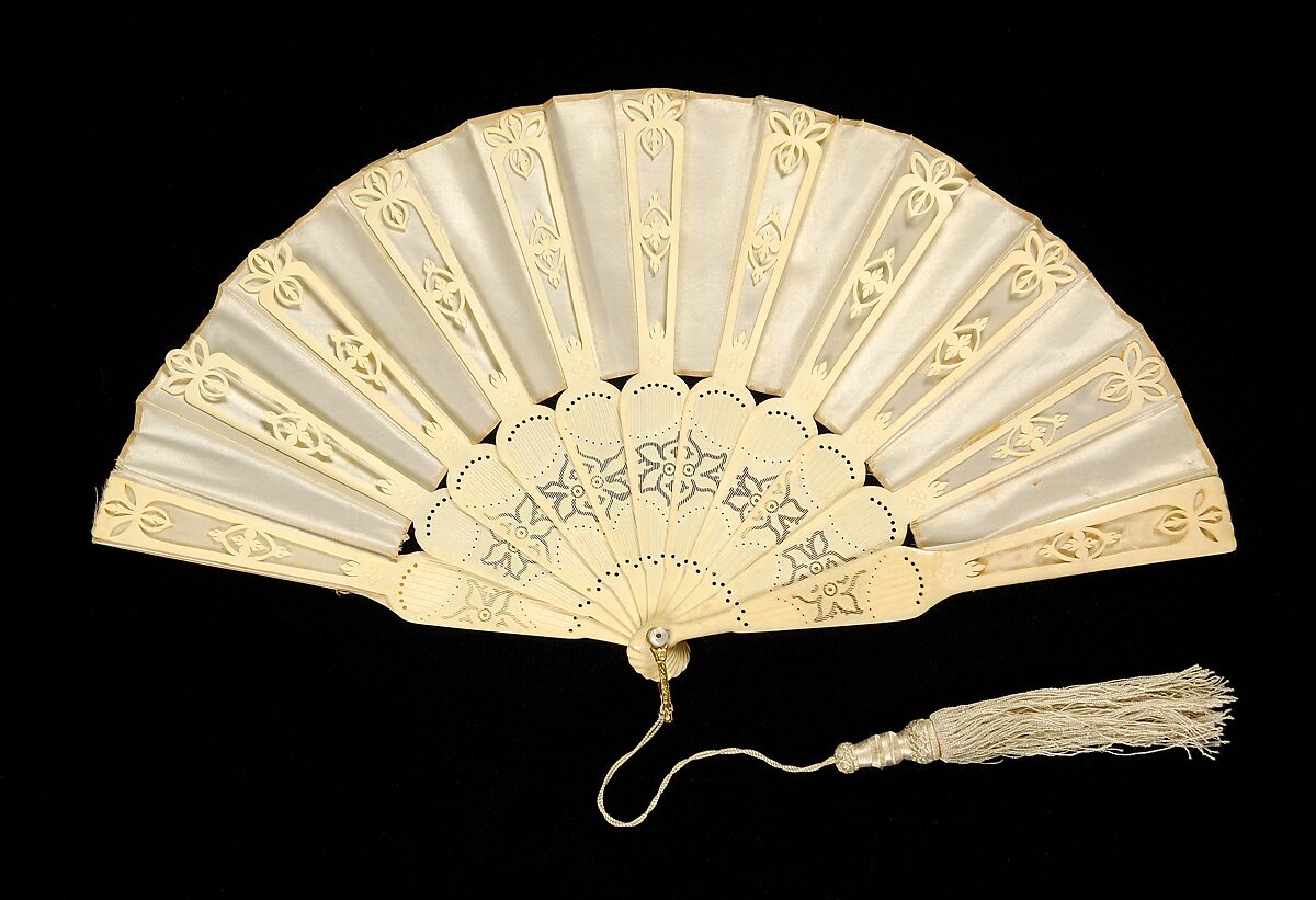 Fan, Ivory, silk, mother-of-pearl, metal, possibly Chinese 