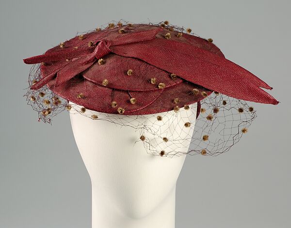 Hat, Miss Sally Milgrim (American, New York 1898–1994 Miami, Florida), Straw, silk, American 