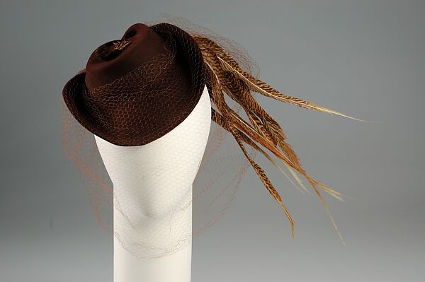 Hat, Miss Sally Milgrim (American, New York 1898–1994 Miami, Florida), Wool, hair, feathers, silk, American 