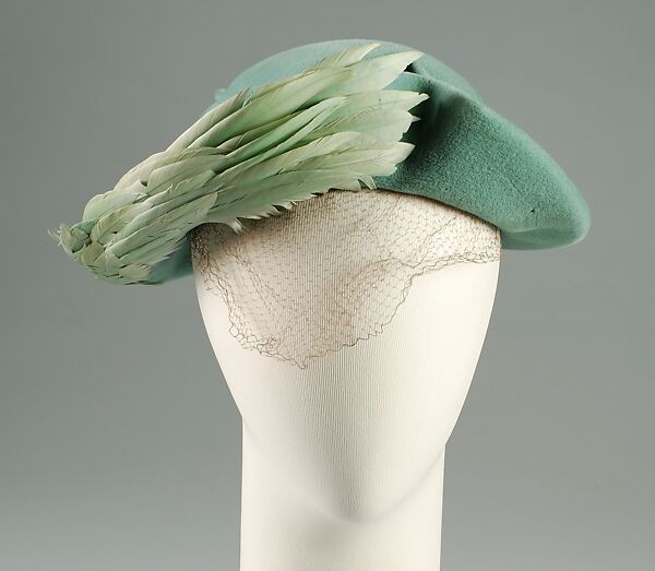 Hat, Miss Sally Milgrim (American, New York 1898–1994 Miami, Florida), Cotton, feather, American 