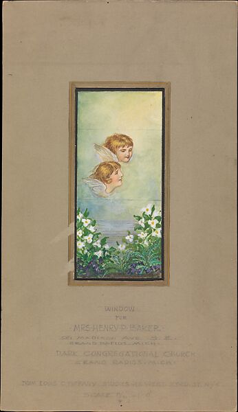 Design for window, Louis C. Tiffany (American, New York 1848–1933 New York), Watercolor and graphite on paper mounted on board in original matt, American 