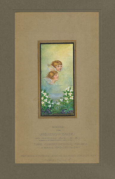 Design for window, Louis C. Tiffany (American, New York 1848–1933 New York), Watercolor and graphite on paper mounted on board in original matt, American 