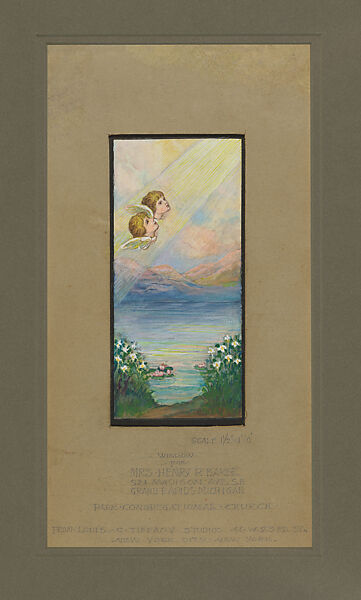 Design for window, Louis C. Tiffany (American, New York 1848–1933 New York), Watercolor and gouache on paper mounted on board in original matt, American 