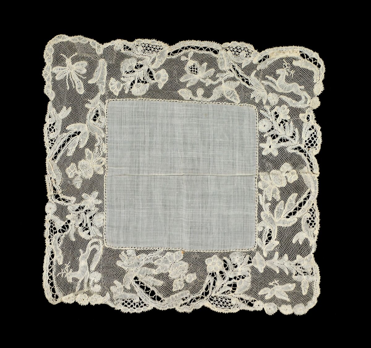 Handkerchief, Cotton, linen, probably Belgian 