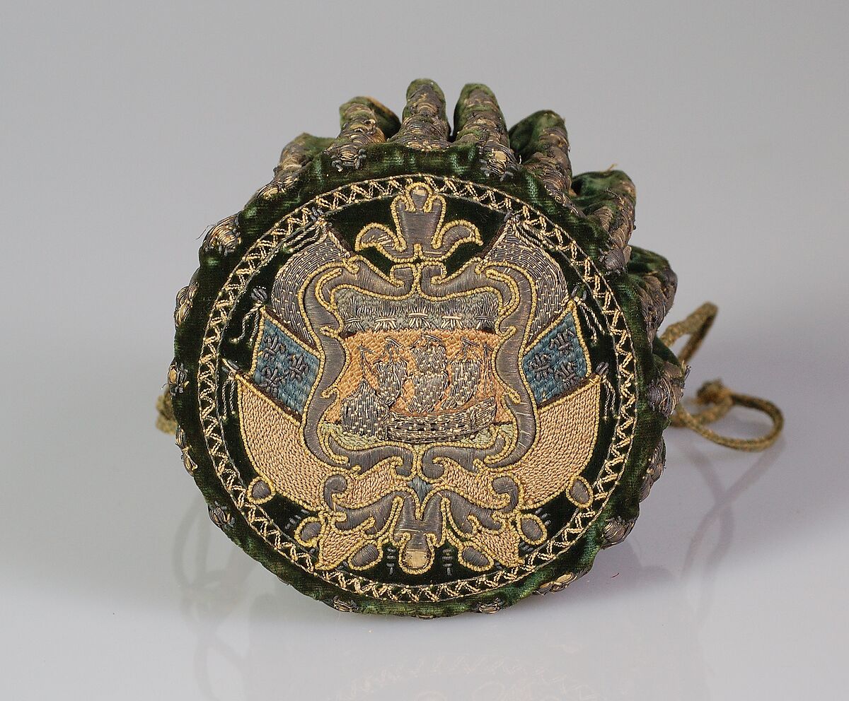 Gaming purse, Silk, leather, metallic, French