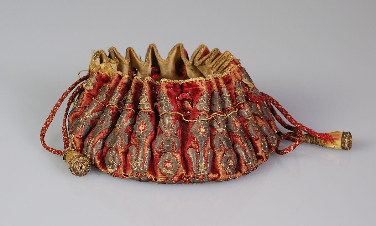 Gaming purse, Silk, metallic, leather, French