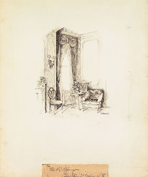 Design for an Interior, Possibly Tiffany Glass Company (1885–92), Pen and brown ink, and graphite on artist board, American 