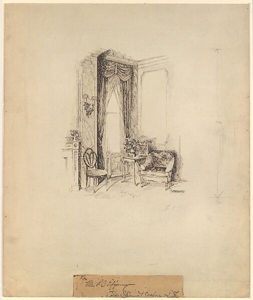 Design for an Interior, Possibly Tiffany Glass Company (1885–92), Pen and brown ink, and graphite on artist board, American