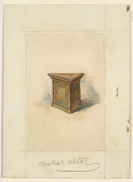 Design for the Central Altar for Scottish Rite, N.Y., Louis C. Tiffany (American, New York 1848–1933 New York), Watercolor, glaze medium, and graphite on artist board, American 