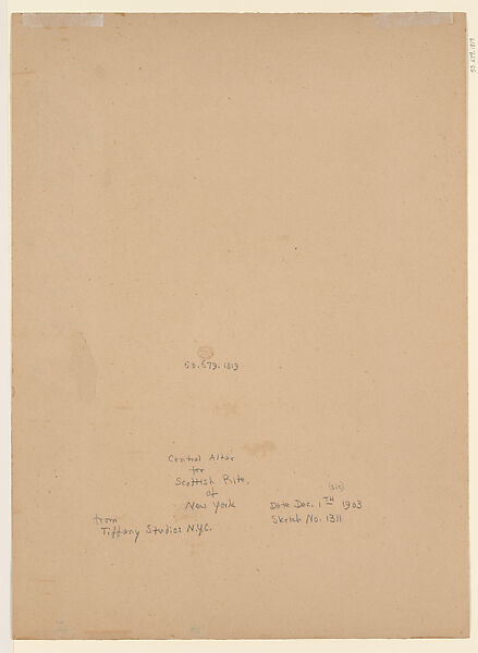 "Central Altar for Scottish Rite of New York," New York, Louis C. Tiffany (American, New York 1848–1933 New York), Watercolor, glaze, and graphite on paper mounted on paperboard, American
