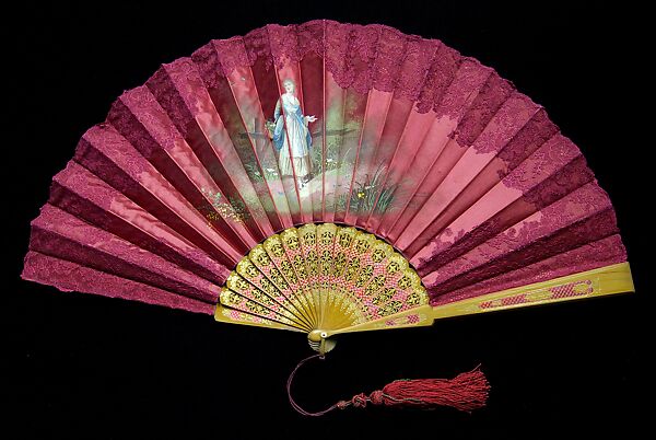 Fan, Wood, silk, metal, metallic, American 