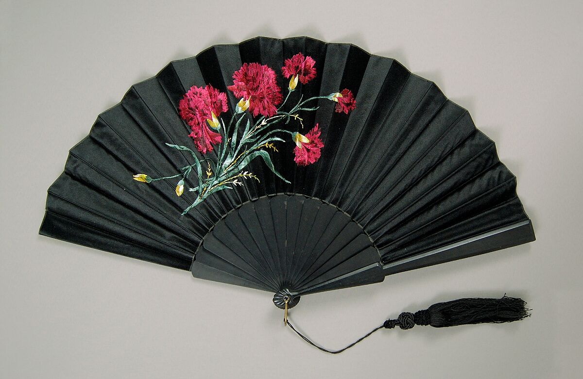 Fan, Wood, silk, jet, metal, American 