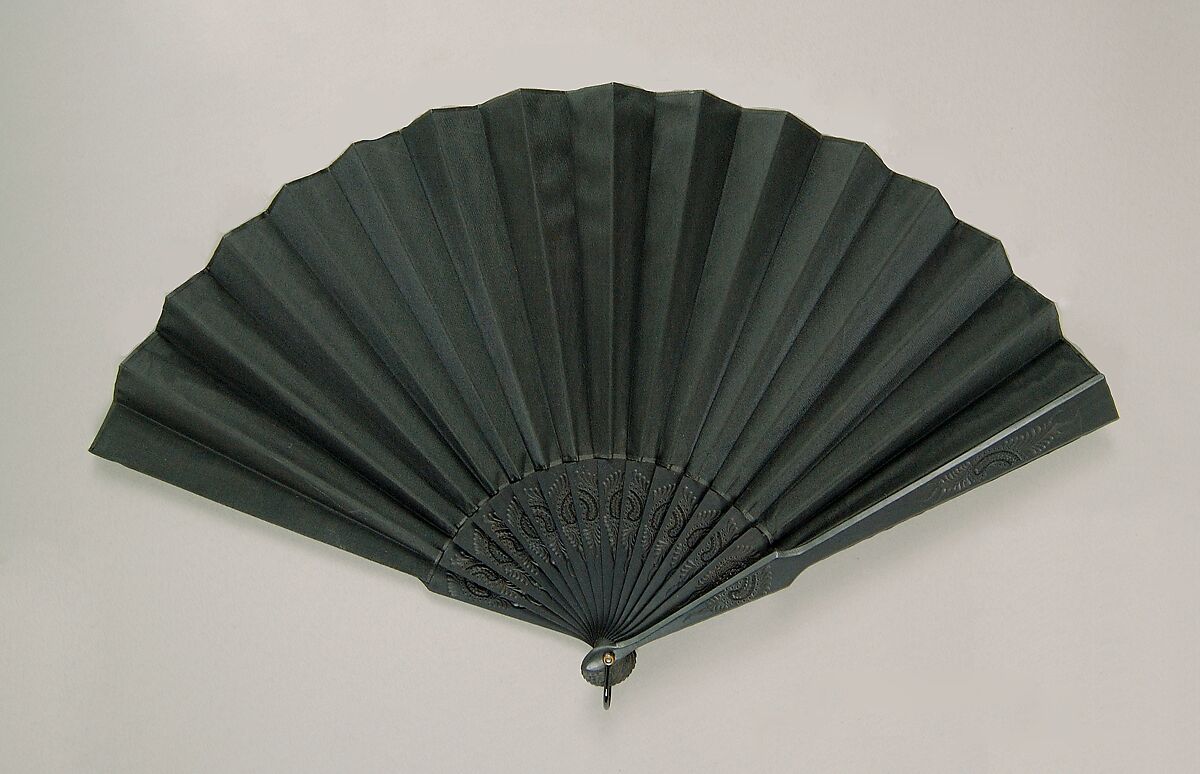 Mourning fan, wood, silk, American