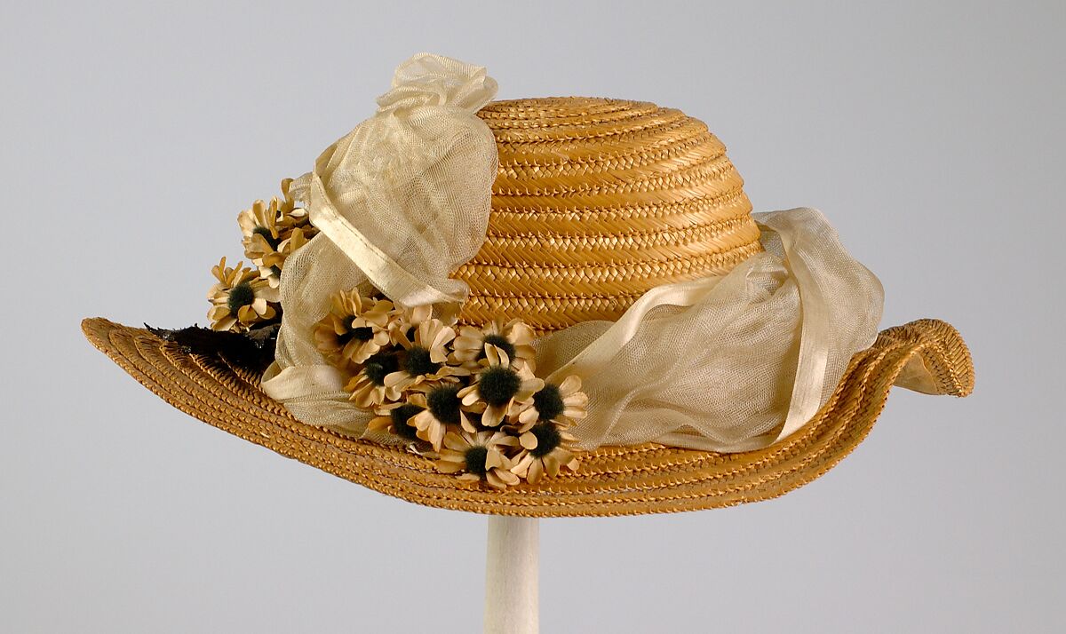 Hat, Straw, silk, cotton, American 