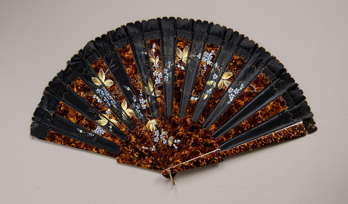 Fan, Wood, silk, metal, American 