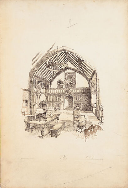 Design for an Interior, Louis C. Tiffany (American, New York 1848–1933 New York), Watercolor, pen and brown ink on artist board, American