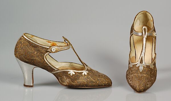 Evening shoes, Alfred J. Cammeyer (American, founded New York, active 1875–1930s), Leather; metallic, American 