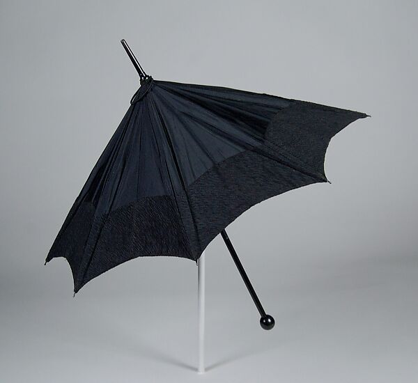 Mourning parasol, Silk, metal, wood, American 