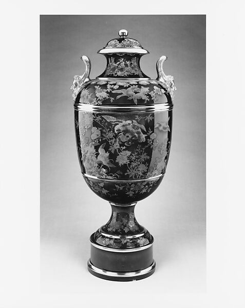 Covered Vase on Plinth, Japanese Decorator, Earthenware, American