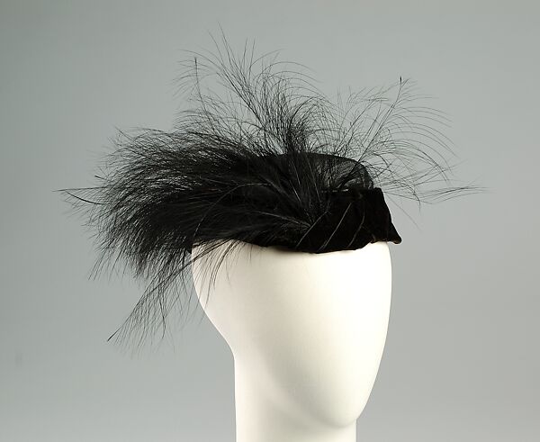 Evening hat, Silk, feathers, possibly French 