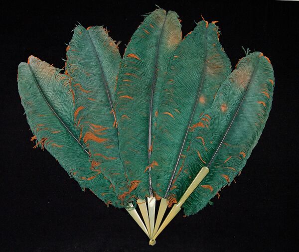 Fan, plastic (celluloid), feather, glass, American 