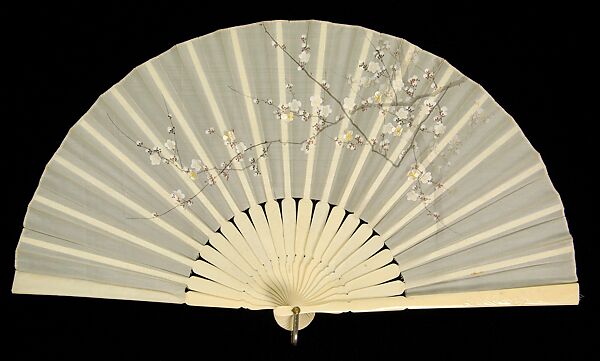 Fan, Ivory, silk, metal, Japanese 