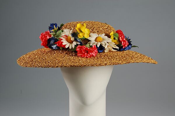 Hat, Sally Victor (American, 1905–1977), Straw, synthetic, silk, American 
