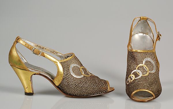Evening shoes, Delman (American, founded 1919), Leather, metallic, American 
