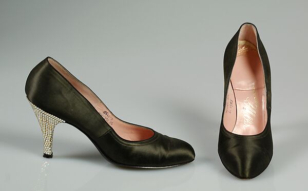 Evening pumps, Mr. David Evins (American, born England, 1909–1992), Silk, rhinestones, American 