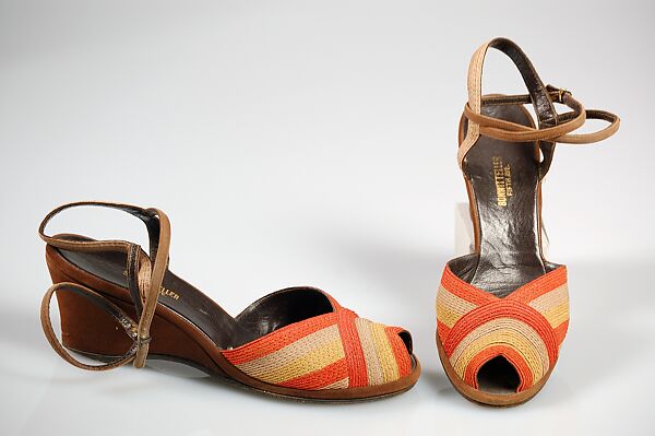 Shoes, Bonwit Teller &amp; Co. (American, founded 1907), Straw, leather, American 
