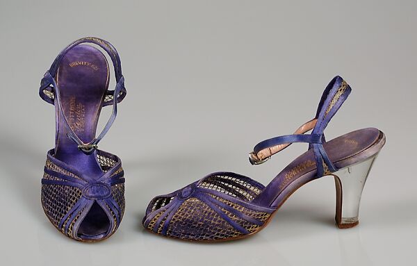 Evening sandals, Fenton Footwear, Silk, synthetic, plastic, American 