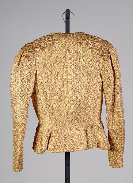 Evening jacket, Attributed to Elsa Schiaparelli (Italian, 1890–1973), Silk, linen, metallic, rhinestones, beads, French